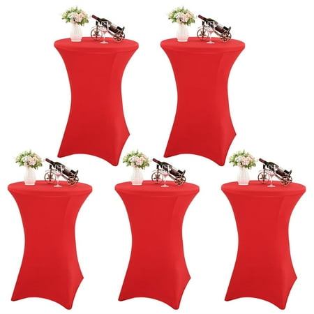 

Pesonlook 5 Pack 32x43 Inch Cocktail Spandex Stretch Square Corners Tablecloth Fitted Stretch Cocktail Table Cover for High Top Tables Red Cocktail Table Covers for Bar Wedding Party
