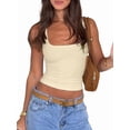 thumbnail image 2 of Women Summer Square Neck Tank Tops Workout Cropped Ribbed Summer Camisole Sleeveless Clothes Yellow S, 2 of 10
