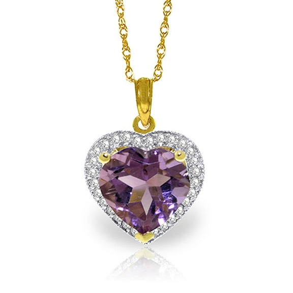 Galaxy Gold 14K Solid Yellow Gold 22" Necklace with Natural Diamonds and Heart-Shaped Amethyst, 14"-24" Sizes, February Birthstone, Symbol of Serenity