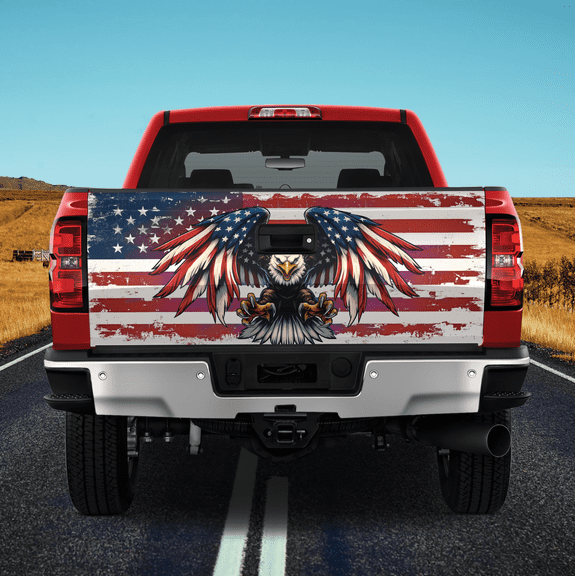 Lotusprinthandmade America Flag Eagle Patriotic Tailgate Wrap 2 Sizes (24"x58"), America Flag-Themed Truck Wrap