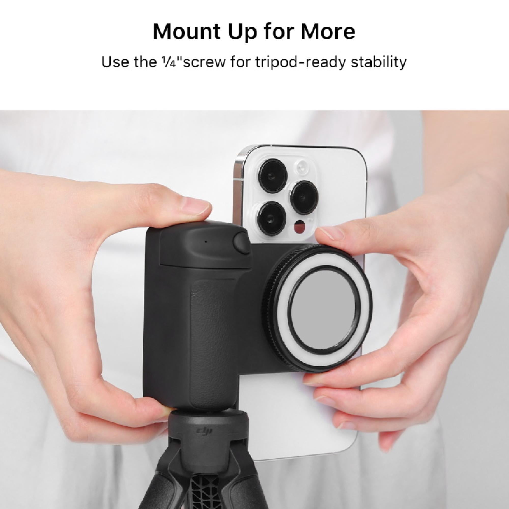 FlashBack Ring Light Shutter Grip with Wireless Shutter, Adjustable LED, and Magnetic Attachment – Black – Compatible with iPhone & Android