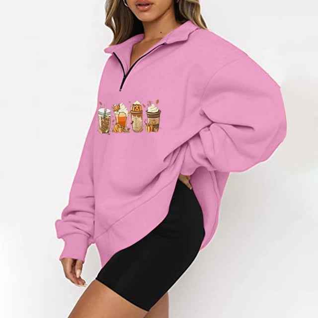 Chandails à Capuchon de Mode pour Femmes 2023 Décontracté Imprimé Halloween Col Rabattu Manches Longues Blouse Ample Chandail Hauts 50 % de Rabais Liquidation Costumes Halloween/noël
