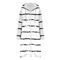 thumbnail image 3 of Women's Striped Long Cardigan Full Zip Drawstring Hooded Coats Casual Lightweight Fashion Sweatshirt Tops With Pockets (L, White), 3 of 5