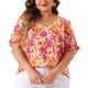 thumbnail image 1 of Blusas de verano casuales de mujer Agnes Orinda en talla grande, con estampado floral, escote en V y mangas cortas con volantes, 2X, color rosa, 1 of 8