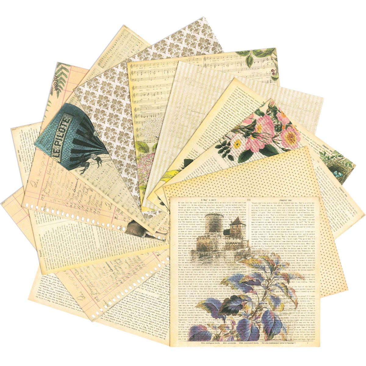 Vintage Handwriting &Garden Flower Scrapbook Paper: for Junk Journal Supplies & Decoupage Sheet for Collage Art Ephemera. Double Sided Craft Paper