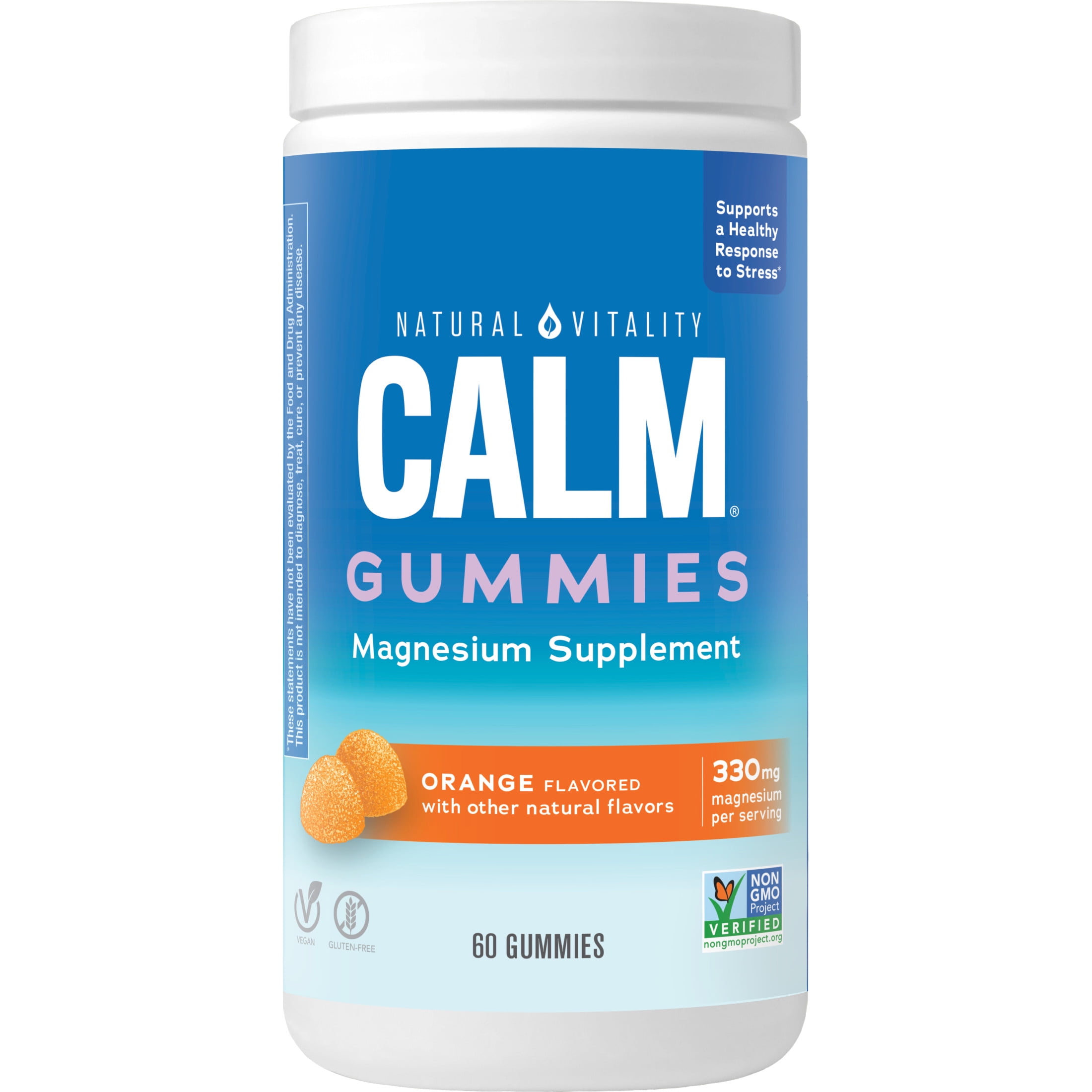 Natural Vitality Calm, Magnesium Citrate Gummies for Stress Relief, Orange , 60 Count