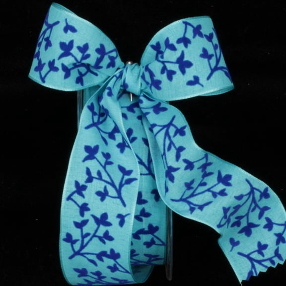 The Ribbon People Blue Leaves Wired Craft Ribbon 1.5" x 27 Yards