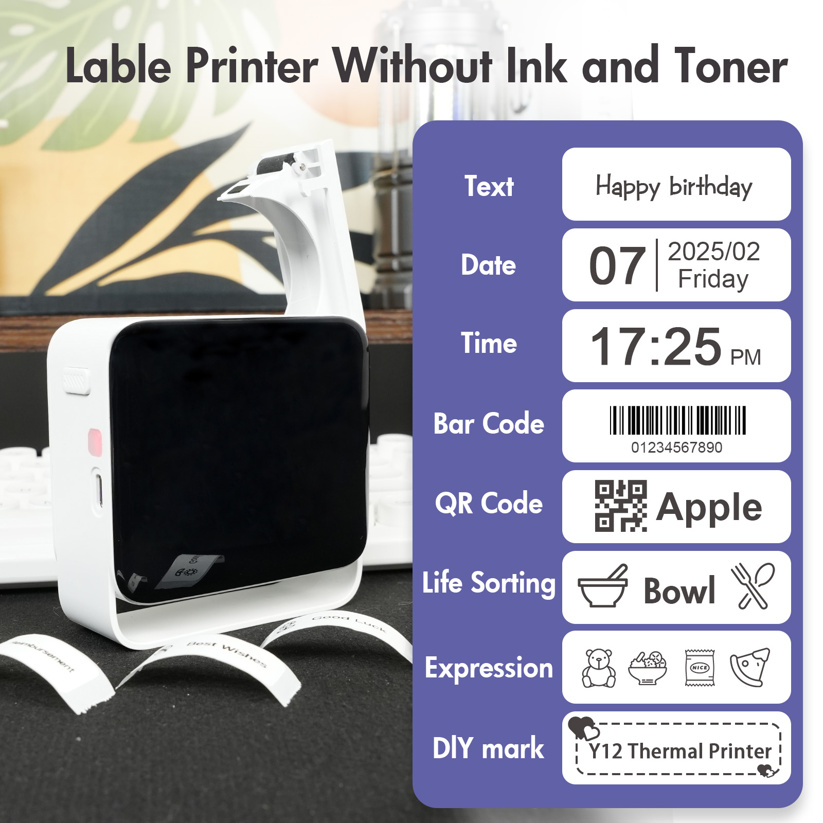 BAOKALER Bluetooth Label Maker Machine with Tape, Inkles Thermal Printer Without Ink and Toner Support for IOS, Android
