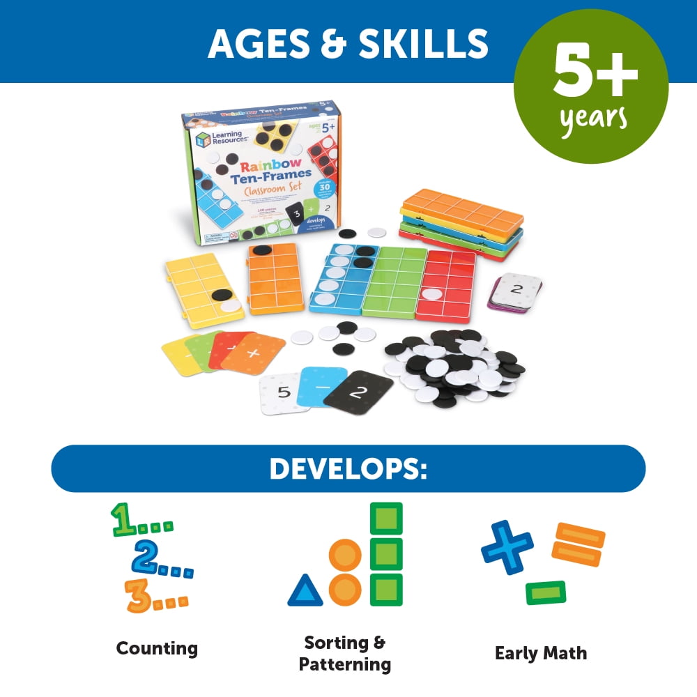 Learning Resources Rainbow Ten-Frames Classroom Set - Classroom and Teacher Supplies, Math Games, Ages 5+