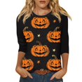 thumbnail image 1 of Camisa para mujer, moda informal, manga raglán, cuello redondo, manga 3/4, suelta, camiseta estampada de Halloween, top para mujer, 1 of 7