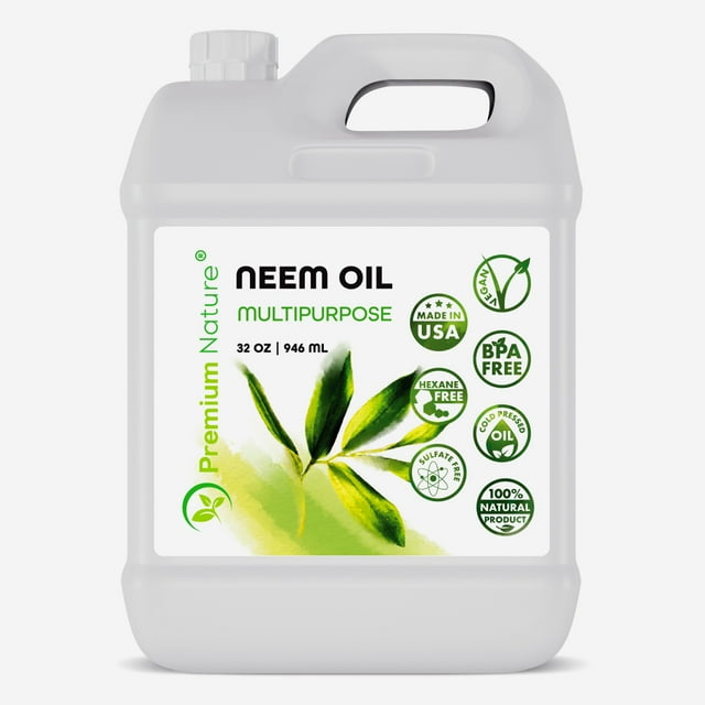 Premium Nature Concentré d'Huile de Neem 946 ml (32 oz) - 100 % Pressé à Froid et Non Raffiné pour la Brillance des Feuilles de Plantes, de la Peau et des Cheveux - Prépare jusqu'à 24 Gallons de Vaporisateur