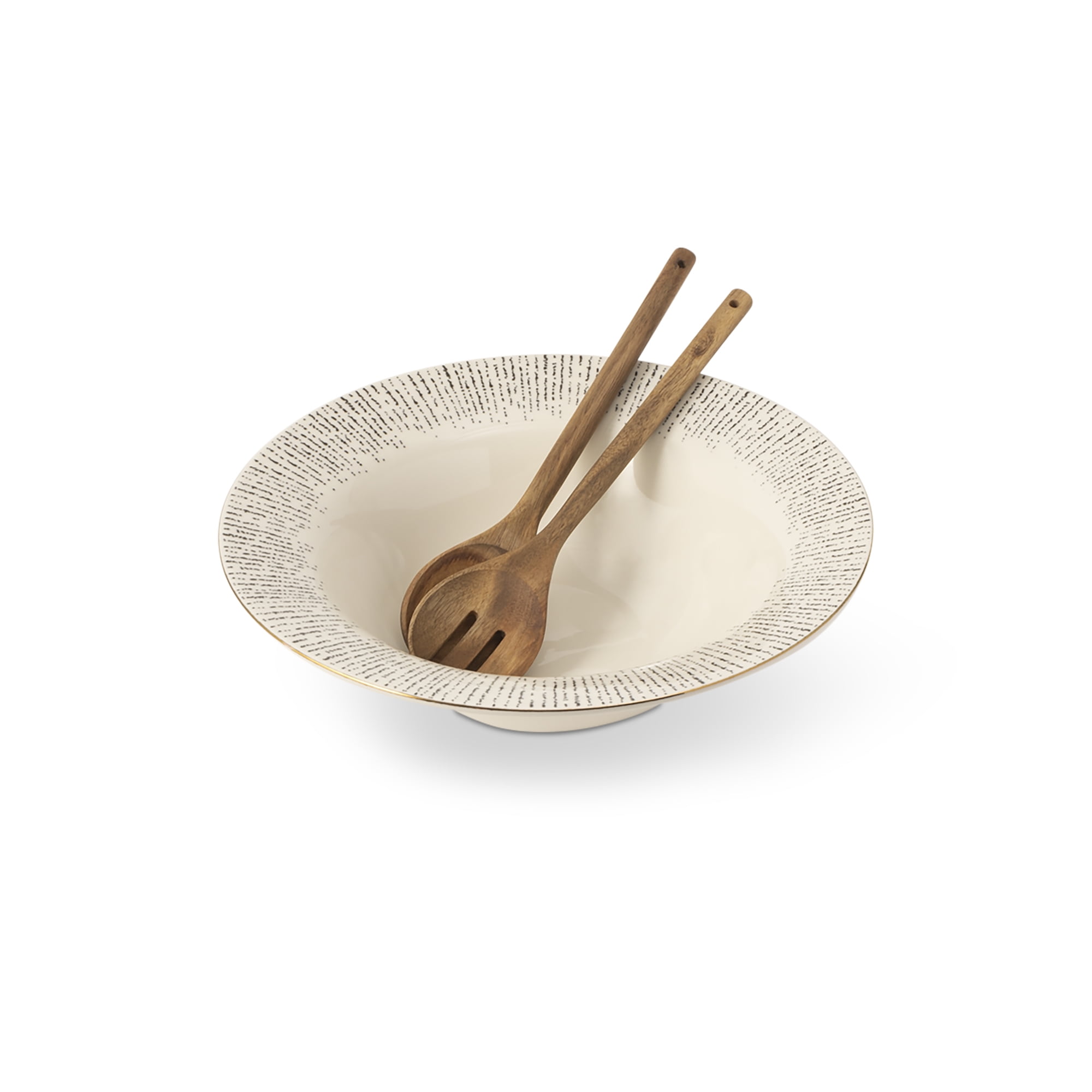 Thyme & Table Riley 3-Piece Serving Bowl with Acacia Serving Spoon and Fork Set