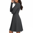 thumbnail image 4 of Vibrex A-line Ribbed Knit Dress Spring Solid Color Crew Neck Long Sleeve Flare Dress Casual Swing Fold Dress Solid Midi Dress Dark Gray_2XL, 4 of 7
