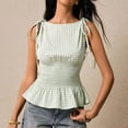 thumbnail image 6 of Women's Gingham Peplum Tank Tops Summer Tie Shoulder Sleeveless Cute Y2k Going Out Tops Green M, 6 of 6