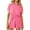 Pink, variant on MOSHU Womens Pajamas Sets Ribbed Knits Tops and Elasticated Waist Shorts with Pocket Ruffle Edge Lounge Sets