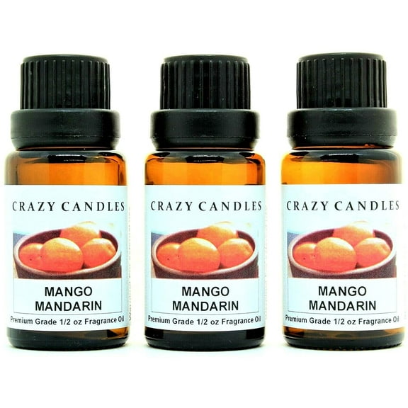 Crazy Candles Mango Mandarin 3 Bottles 1/2 FL Oz Each (15ml) Premium Grade Scented Fragrance Oil Made in USA