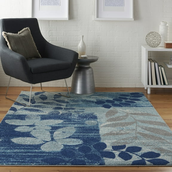 Nourison Tranquil Nature Navy/Light Blue 4' x 6' Area Rug, (4x6)