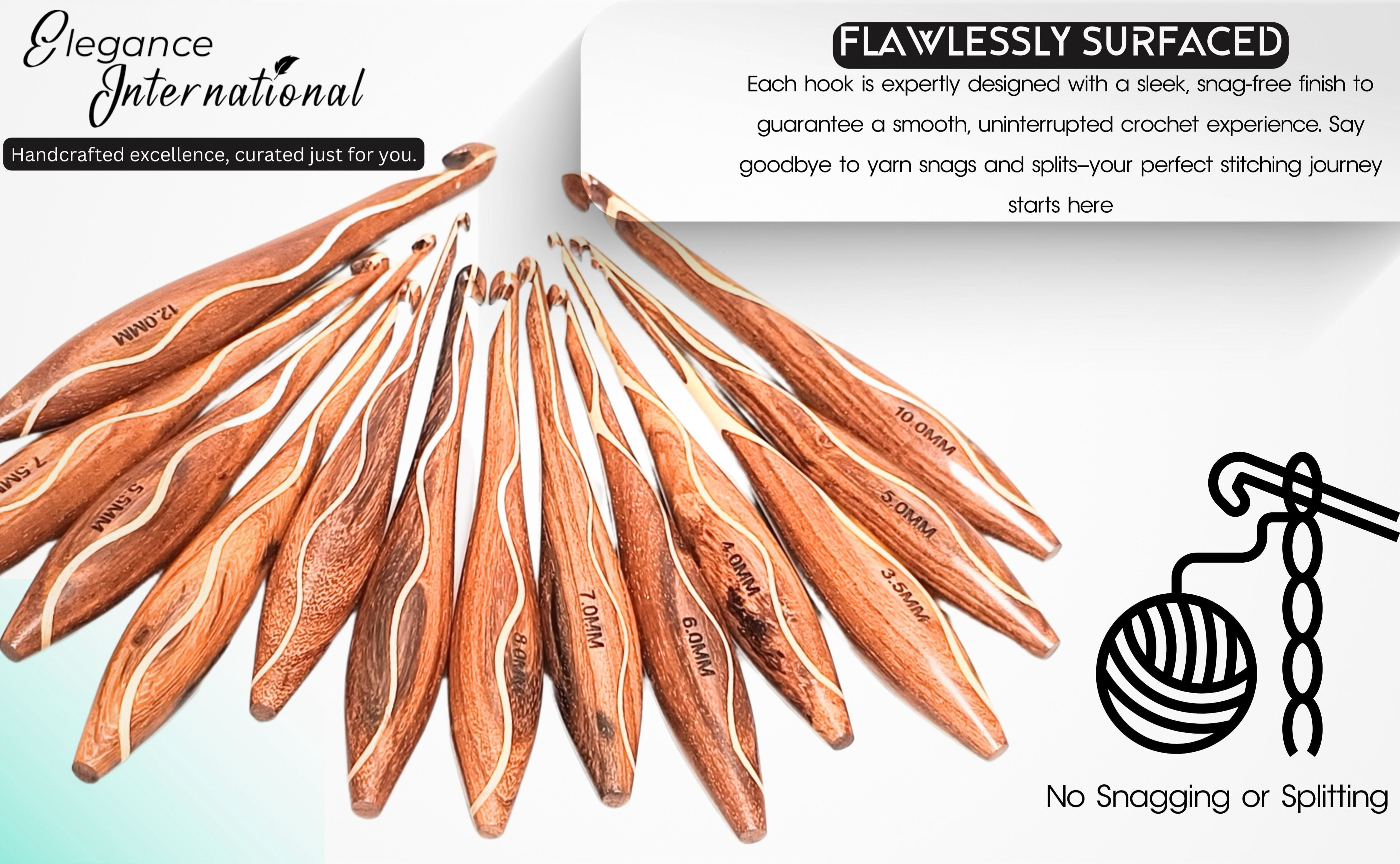 Wooden Crochet Hooks Set - 7 Sizes 4mm to 10mm - Crochet Hooks with Comfortable Grip - - Ergonomic Design for Arthritic Hands - for Crocheting, Knitting - Gifts for Her(Dsg1,Hooks, Stand, Bowl)