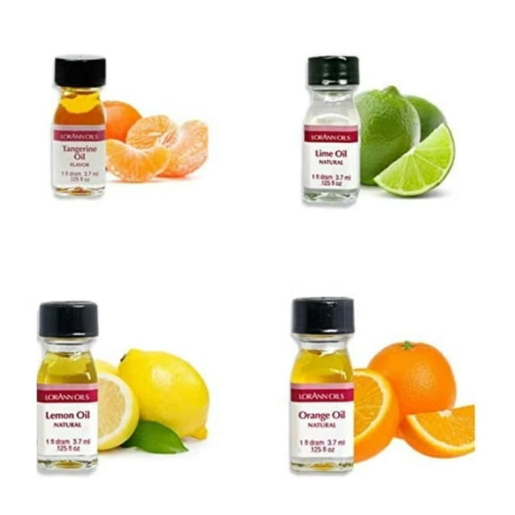 LorAnn SS 4 pack BDF32 Citrus Flavor Mix ( tangerine Oil, Lime Oil, Lemon Oil. Orange Oil) - 1 dram bottle (.0125 fl oz - 3.7ml) Bottles