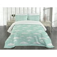 thumbnail image 3 of Ambesonne Teal and White Quilted Bedspread Set 3 Pcs, White Fluffy Clouds, King Size, Seafoam White, 3 of 5