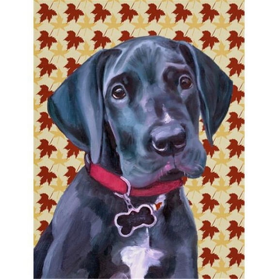 Black Great Dane Puppy Fall Leaves Flag Garden Size