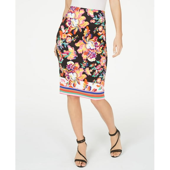 Thalia Sodi Zipper Printed Scuba Skirt Black Floral S