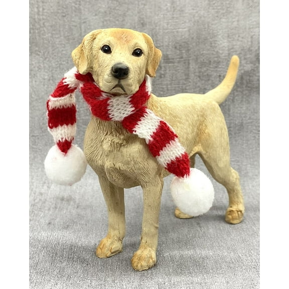 Labrador Dog With Candy Cane Scarf Christmas Ornament Animal Resin Figurine, Ideal Gifts for Dog Lovers (Yellow)