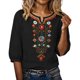 thumbnail image 5 of Neewe Women's Embroidered Tops 3/4 Sleeve Traditional Boho Shirts for Women V Neck Peasant Tunic Blouses, 5 of 8