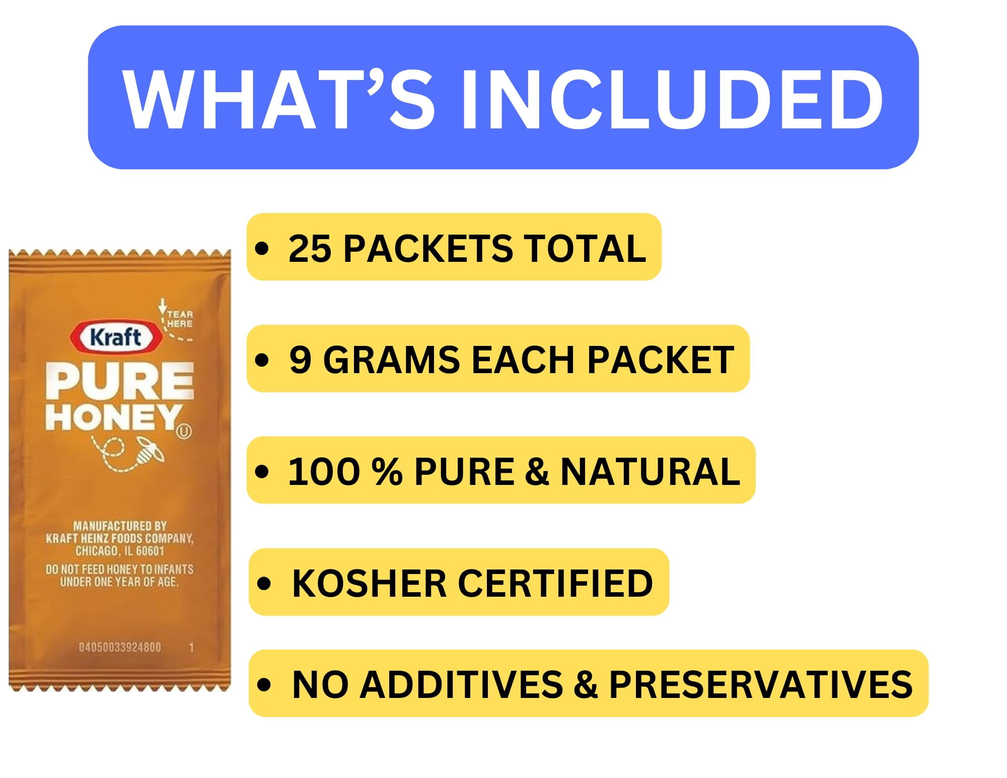 Honey Packets | Single Serve | 100% Pure And Natural | 0.32 oz Packet (25)