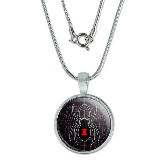 Black Widow Spider on Web 0.75" Pendant with Sterling Silver Plated Chain