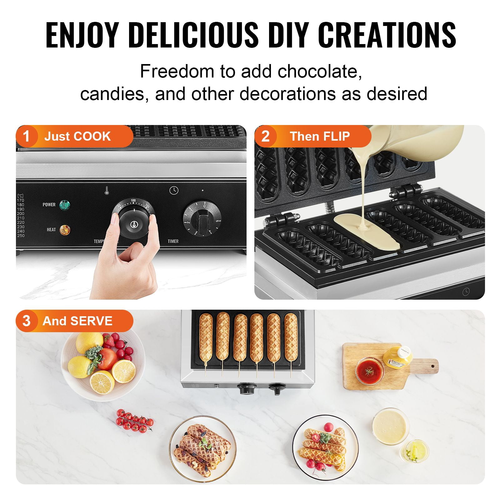 Commercial Waffle Stick Maker, 6PCS 1500W Waffle Baker Machine with Temperature & Time Control, Non-Stick Hot Dog Waffle Iron for Restaurant Bakery Snack Bar Family Breakfast