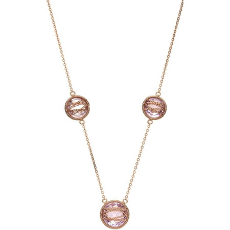 5th & Main Rose Gold over Sterling Silver Hand-Wrapped Triple Round Amethyst Stone Necklace
