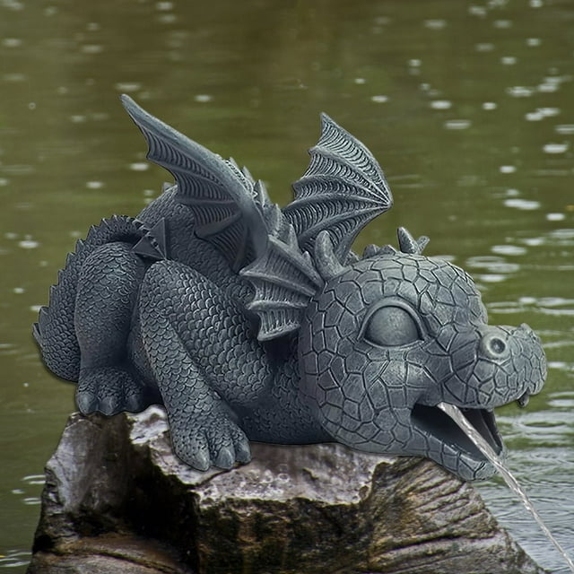 Fontaine de Dragon de Jardin Résistante aux Intempéries, Statue de Dragon Réaliste avec Jet d'Eau, Ornement d'Extérieur pour Jardin, Cour, Étang, Piscine