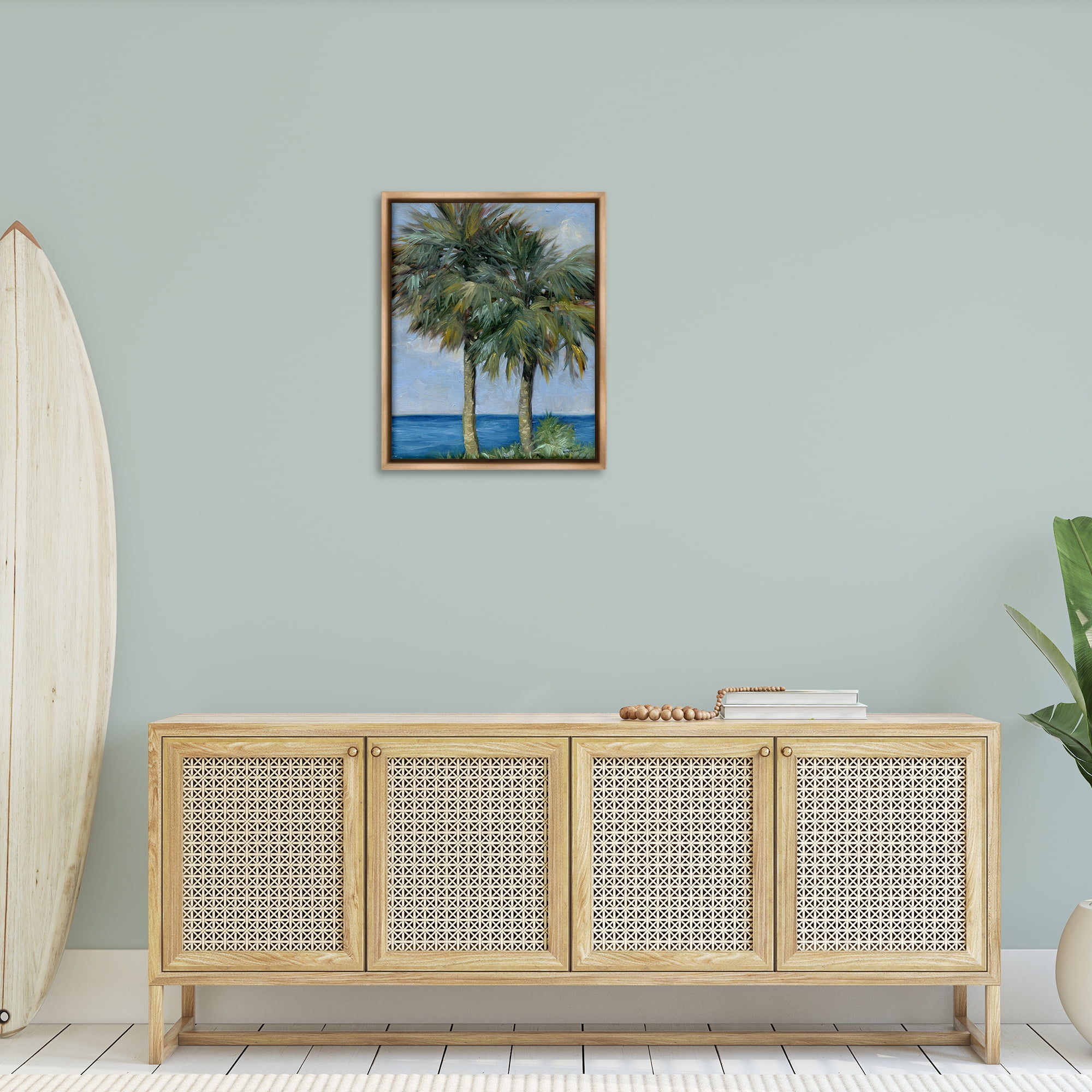 Stupell Industries Full Brushed Palms Landscape Painting Brown Floater Framed Canvas Art Print Wall Art, 25 x 31