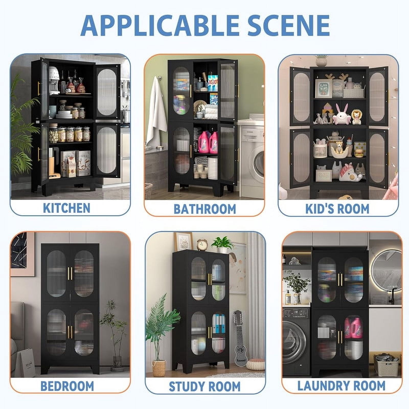 ERO Metal Kitchen Pantry Hutch Storage Cabinet with Acrylic doors And Adjustable Shelves