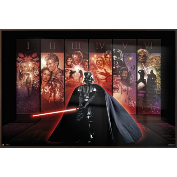 Star Wars: Episode I, II, III, IV, V & VI - Anthology - Framed Movie Poster / Print (Darth Vader / Movie Poster Backdrop) (Size: 36" x 24")