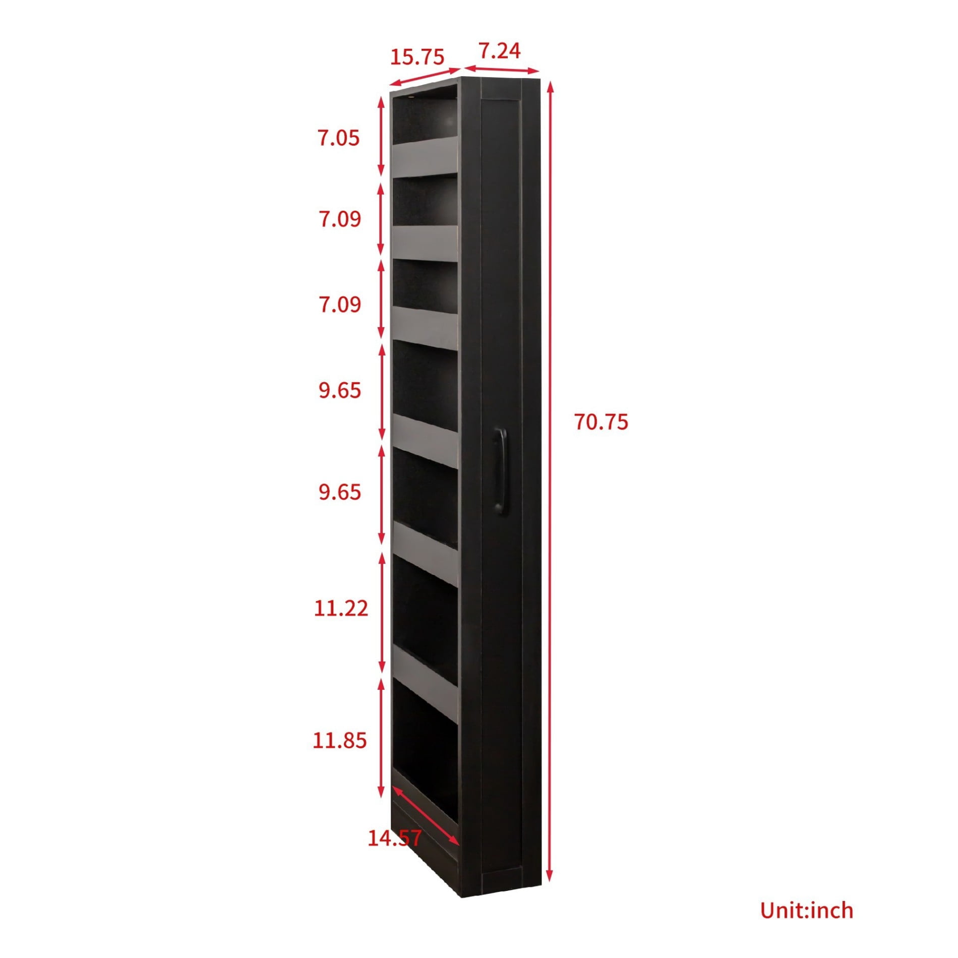 7 Tier Slim Rolling Storage Cart, Narrow Pull-Out Storage Organizer with Wheels and Handle, Space Saving Shelf for Kitchen, Bathroom, Laundry Room, Black