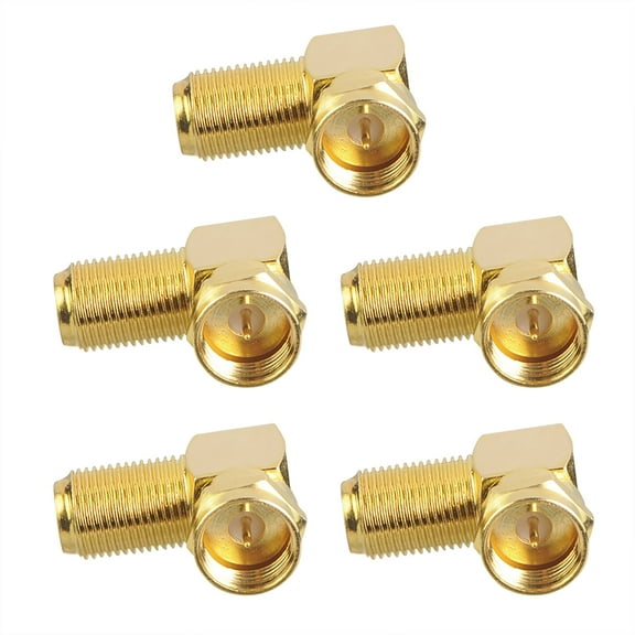 VCELINK 5-Pack 90 Degree Coaxial Connector Right Angle F-Type RG6 Male to Female Adapter Gold Plated