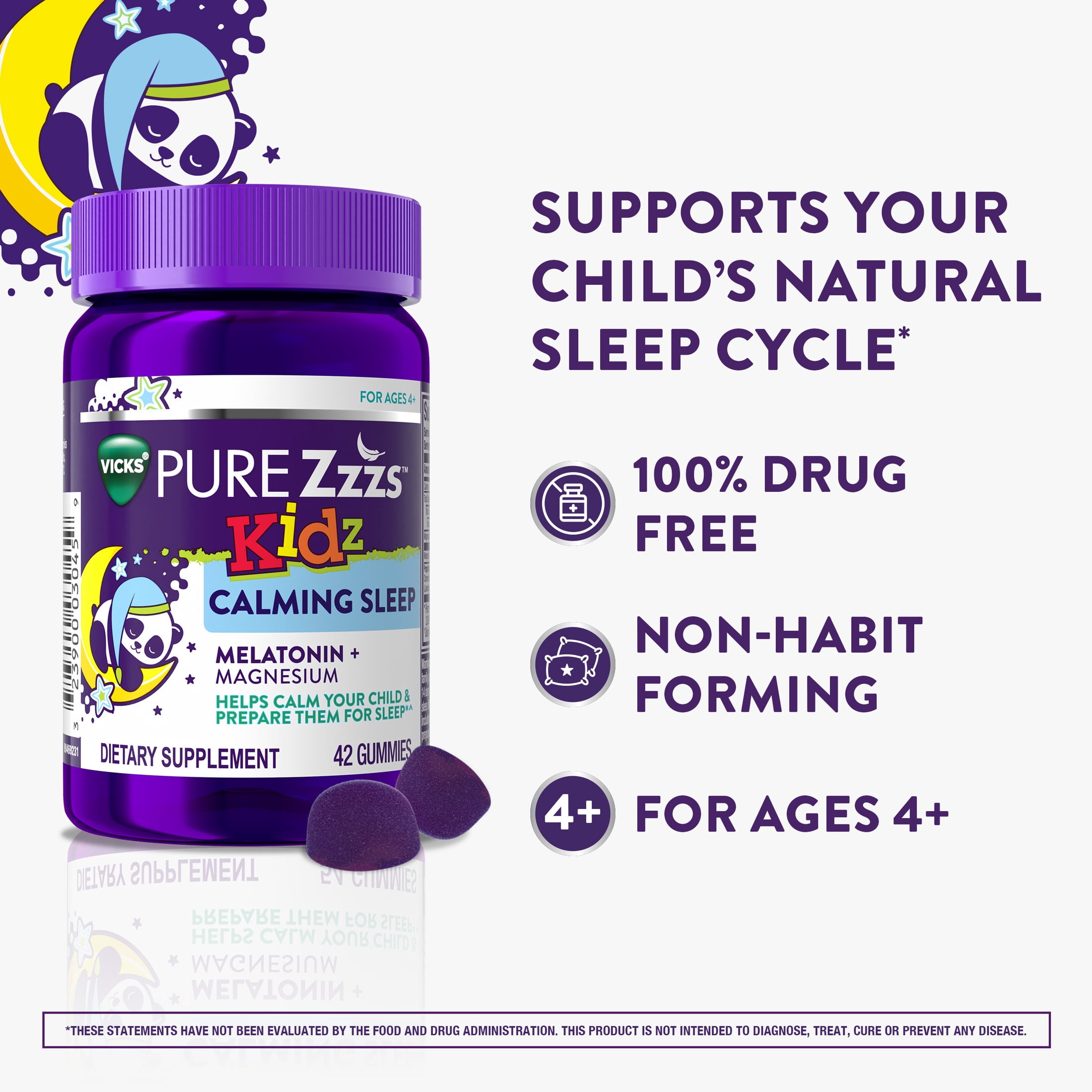 (3 pack) ZzzQuil PURE Zzzs Melatonin Sleep Aid Kidz Gummies, 0.5mg + Magnesium, 42 Count