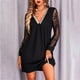 thumbnail image 2 of Mini vestido de manga larga de color sólido con cuello en V y estampado de encaje informal sexy para mujer a la moda Pompotops  hdfakjf5884, 2 of 9