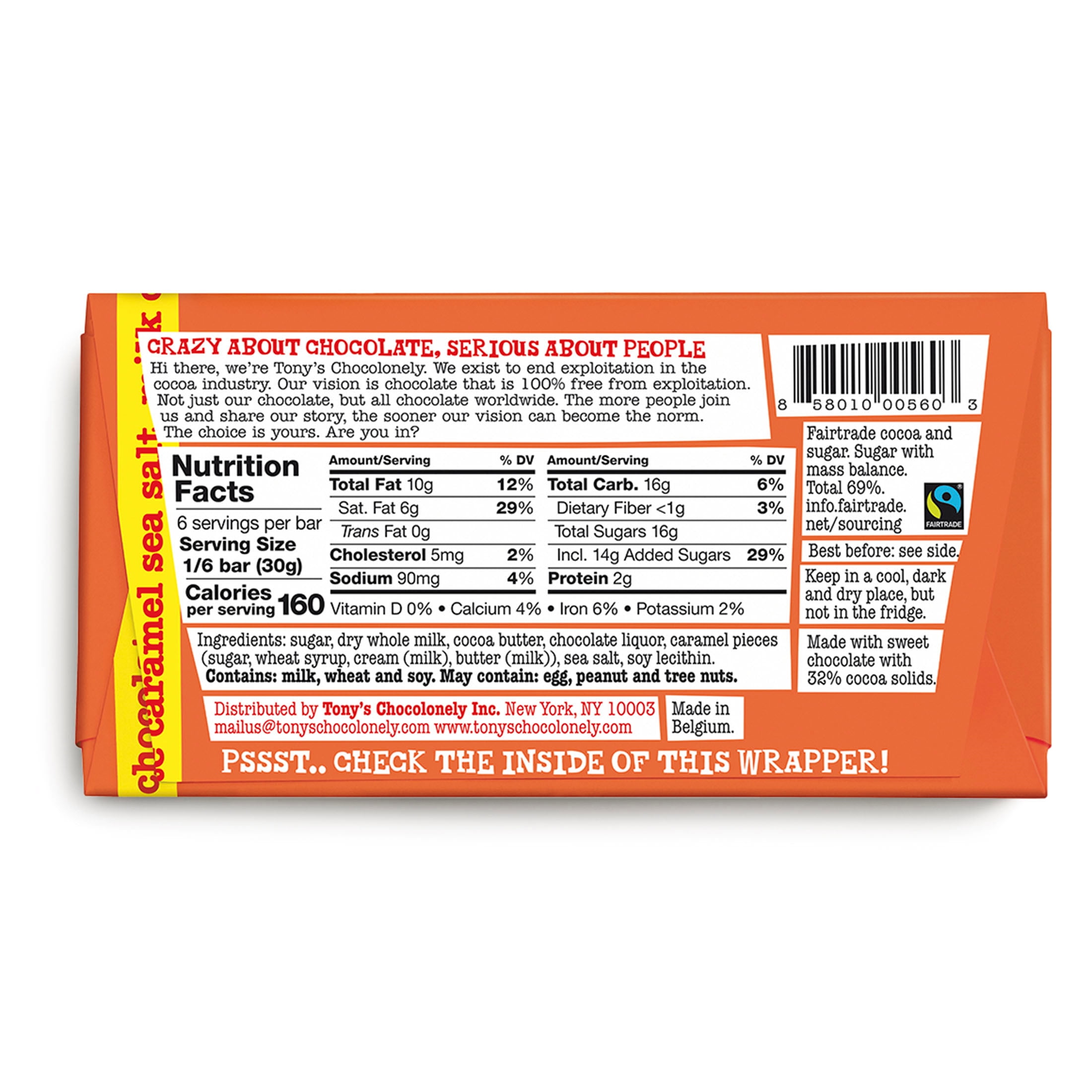 (3 pack) Tony's Chocolonely Milk Chocolate Bar with Caramel and Sea Salt, 6.35 oz