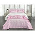 thumbnail image 3 of Ambesonne Girls Quilted Bedspread Set 3 Pcs, Pink Cartoon, King Size, Pink Pale Pink, 3 of 5
