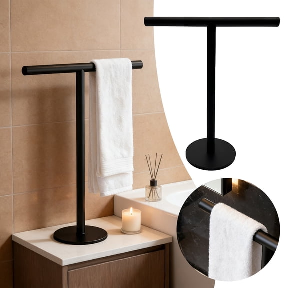 Hand Towel Holder, Matte Black Bathroom Towel Racks, Countertop Towel Stand, T-Shape Towel Holder for Bathroom Kitchen, Size 11" L x 12" H