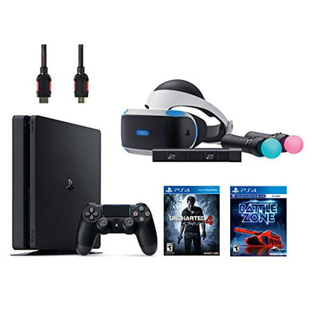 PlayStation VR Start Bundle 5 Items:VR Headset,Move Controller,PlayStation Camera Motion Sensor,PlayStation 4 Slim 500GB Console - Uncharted 4,VR Game Disc PSVR (Best Scary Vr Games For Android)