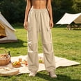 thumbnail image 4 of ZHYou No Boundarie Womens Cargo Pants Casual Drawstring Baggy Loose Fit Lightweight Flare Workout Hiking Trousers,Khaki,Size L, 4 of 6