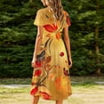 thumbnail image 6 of Lopecy-Sta Womens Dresses Short Sleeve Round Neck Autumn Print A Line Midi Dress Casual Summer Beach Vacation Party Dress, 6 of 6