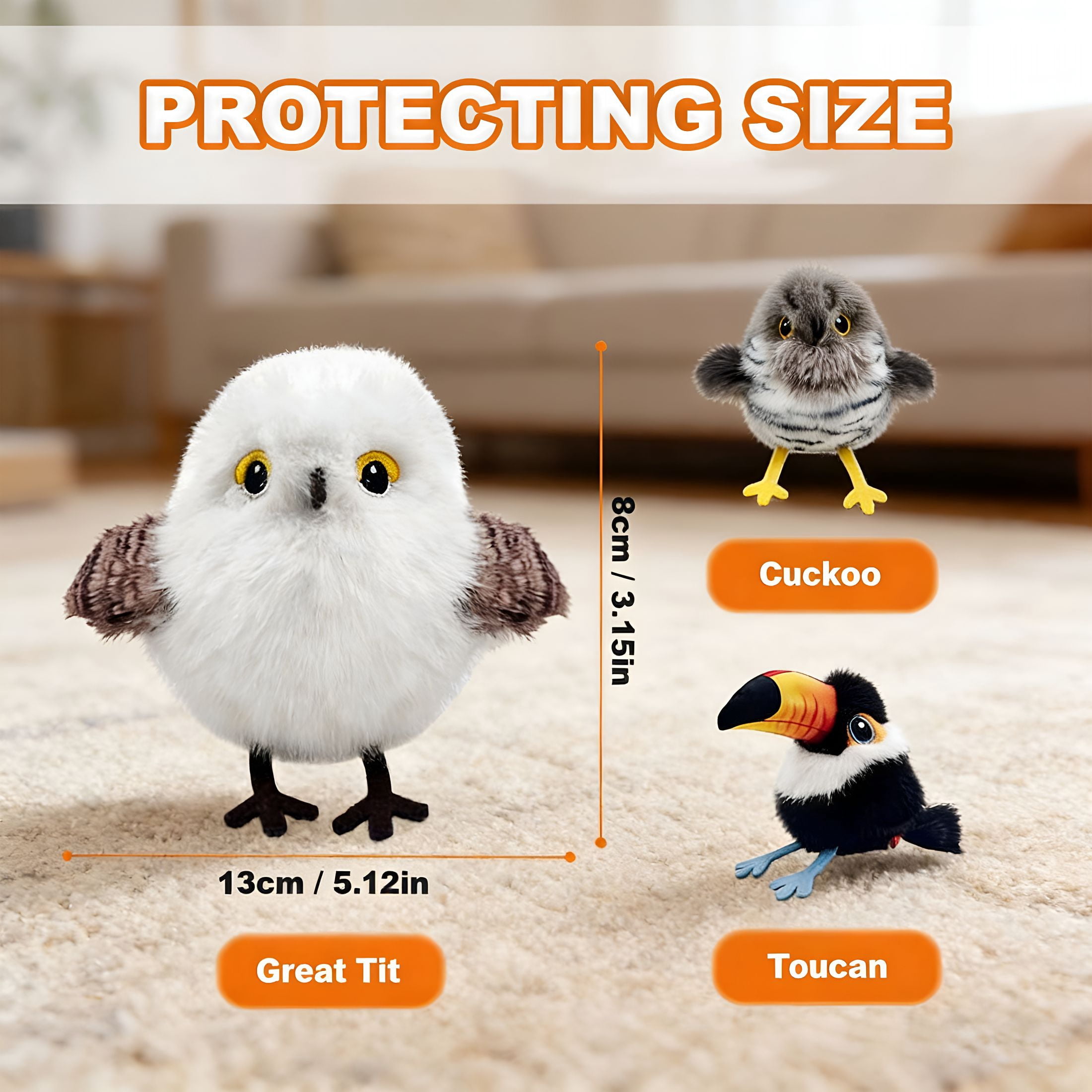 BESTSKY 2026 New Flapping Bird Cat Toy, Upgraded Interactive Flying Chirping Bird Toys, Rechargeable Cat Toy with Touch Activated for Indoor Cats (White-Breasted Tit,1Pc)