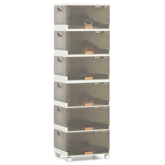 Gymax Bacs de Rangement Empilables à 6 Cubes Boîtes à Chaussures Pliables avec Roues Détachables