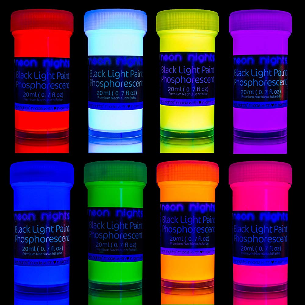 Premium Glow in The Dark Paint Set by neon nights â€“ Set of 8