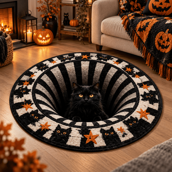 Halloween Rug Round Area Rug with 3D Effect Crystal Velvet Design for Living Room Bedroom Home Holiday Decoration